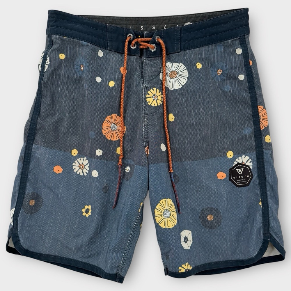 Vissla Board Shorts Mens 28‎ Blue Floral Surf Swim Trunks Recycled B118GCRE